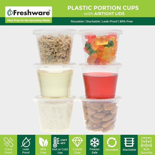 Freshware Plastic Portion Cups - 5.5 Ounce Souffle Cups with Lids | Ideal for Jello Shots, Sauces, and Snacks (100 Sets)