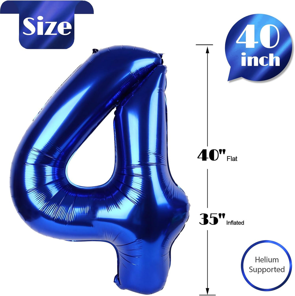 Number 4 Balloon by Night Blue - 40 Inch Giant Foil Balloon for 4th Birthday Party Decorations