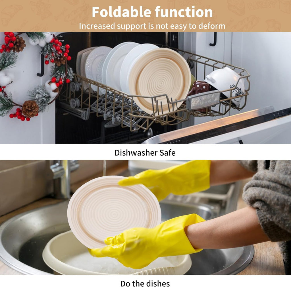 Skiennix Silicone Banneton Bread Proofing Baskets - 10" Oval & 9" Round Non-Stick Dough Bowls | BPA Free, Ideal for Sourdough Baking