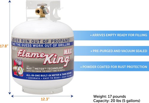 Flame King YSN230 20LB Steel Propane Tank Cylinder - Overflow Protection Valve & Built-In Gauge for Grills | BBQ Ready