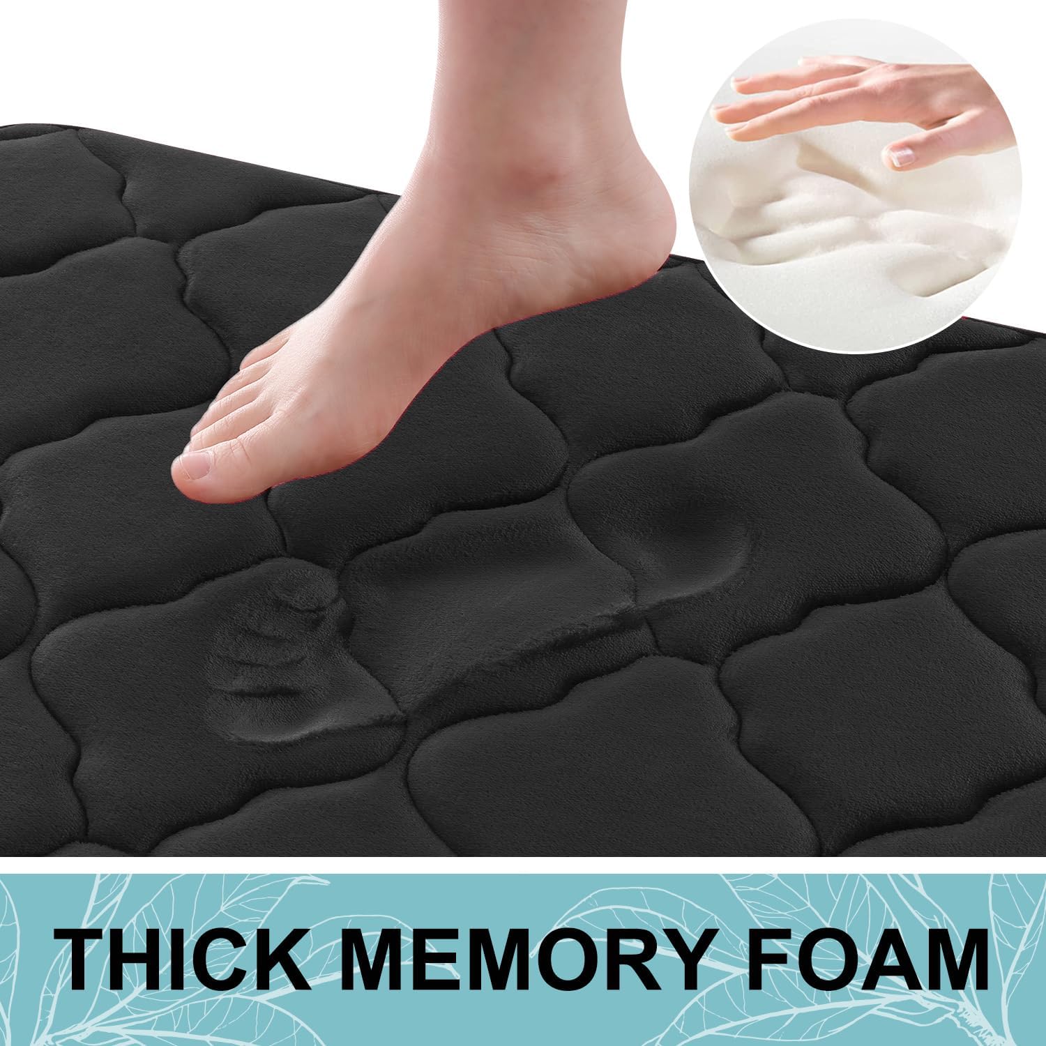 OLANLY Memory Foam Bath Mat - Ultra Soft, Absorbent & Non-Slip Rug | 24x16 Inches, Black