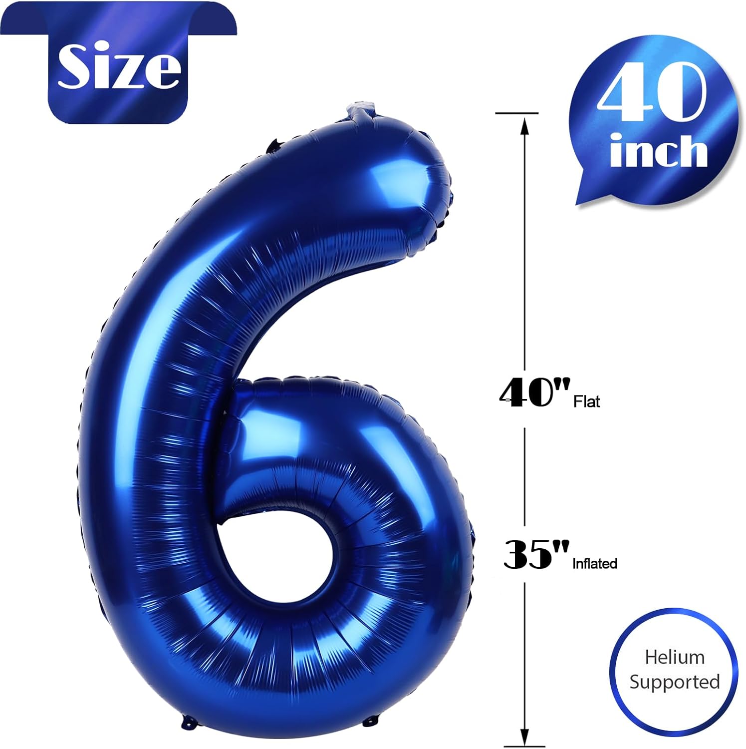 Night Blue Number 6 Balloon - 40 Inch Birthday Decoration for 6th Birthday Parties