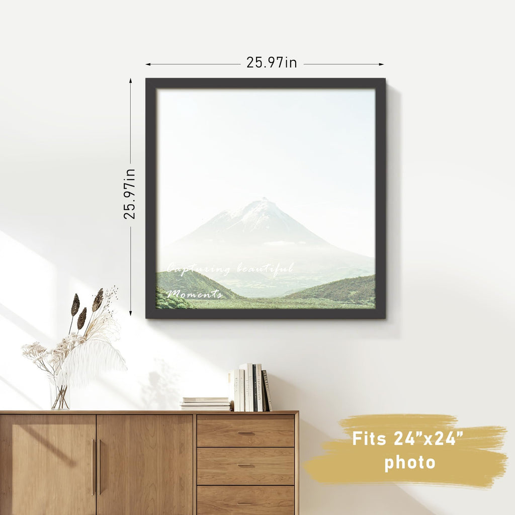 Picrit 24x24 Picture Frame, Black Engineered Wood Puzzle Frame for Horizontal or Vertical Wall Mounting and Displaying Posters and Artwork Photos, 1 Pack