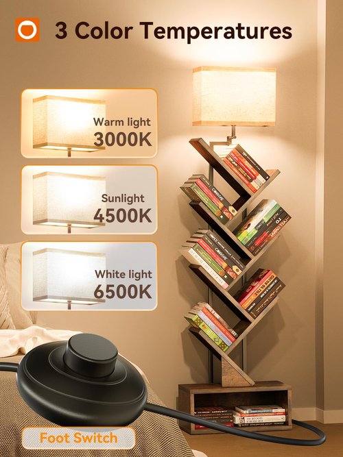 addlon 6-Tier Tree Book Shelf with LED Light, Steel&Wood Bookshelf with Storage Cabinet, Narrow Tall Bookcase with 3CCT Bulb, Small Bookshelf for Bedroom, Home Office&Living Room-Rustic Brown
