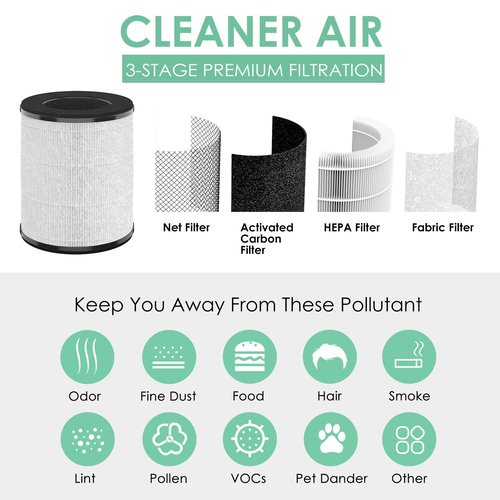 HSIAMEN Replacement Filter Compatible with Tenergy Renair TAP01, Cool-Living CL-6070A, Beaba, Tredy Air Purifier TD-1300, 3-in-1 H13 True HEPA Filters w/Activated Carbon, White 2-Pack
