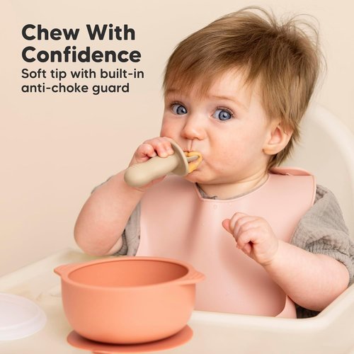 KeaBabies Silicone Baby Spoons & Forks Set - 4-Pack Utensils for Self-Feeding, BPA-Free, Terracotta