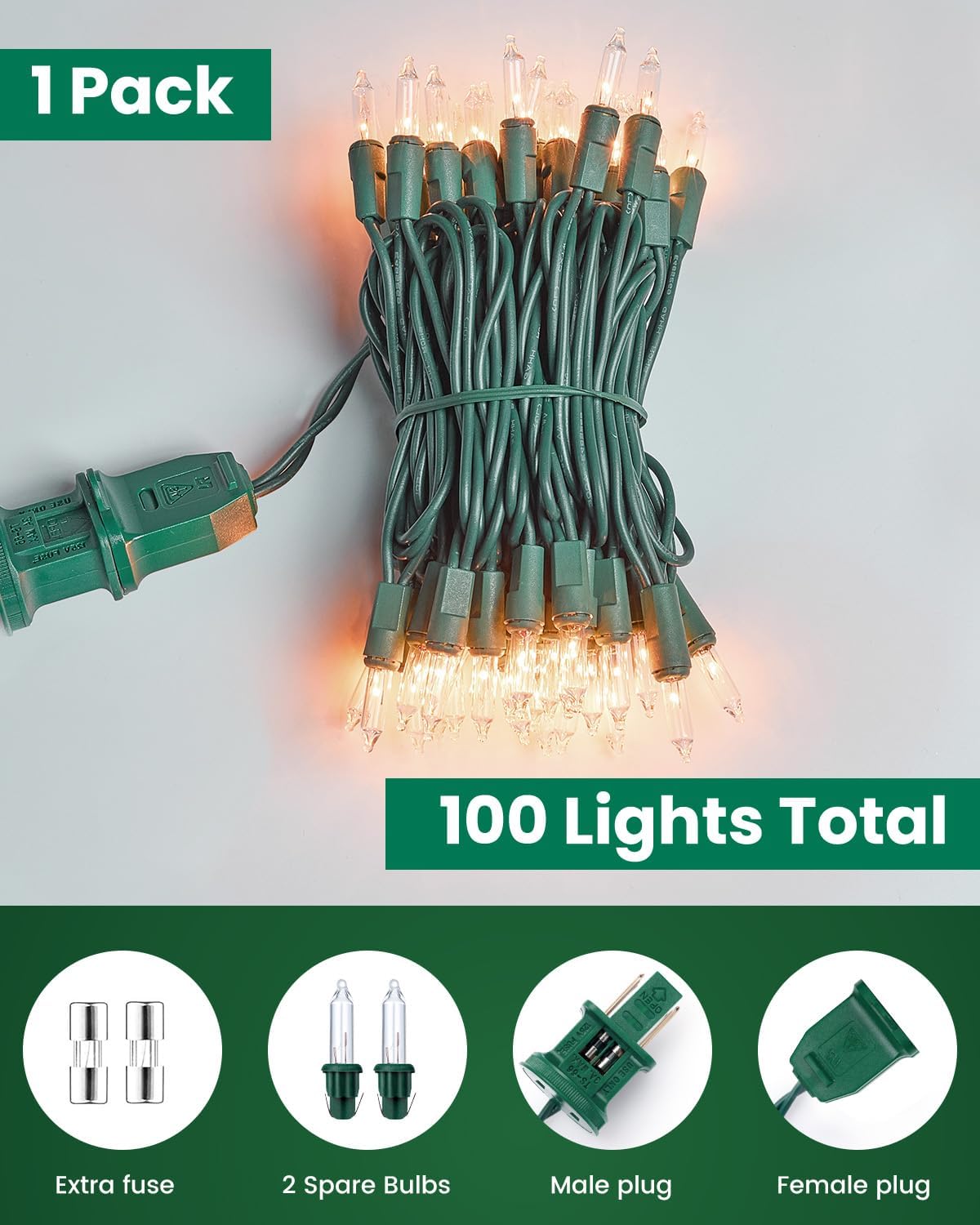 Minetom Clear Christmas String Lights - 100 Count | 20 Feet Indoor Mini Lights for Holiday Decor