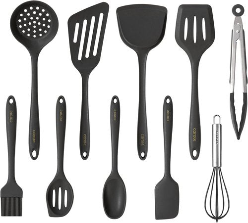 CAROTE Kitchen Utensil Set | 10-Piece Heat Resistant Silicone for Nonstick Cookware - Dark Grey