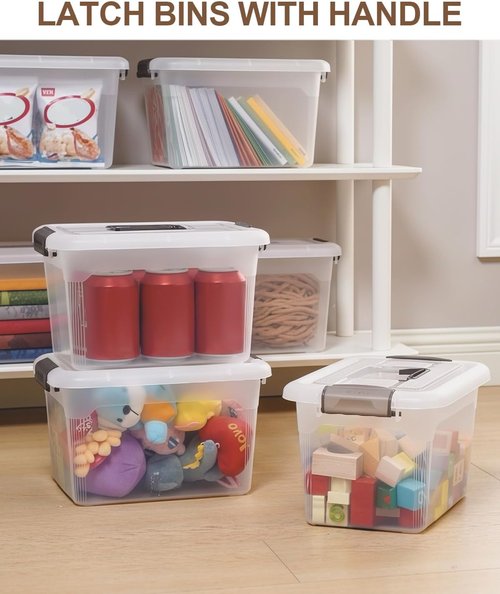 Citylife 6 QT Clear Plastic Storage Bins with Lids - Stackable Organizing Containers (4 Packs)