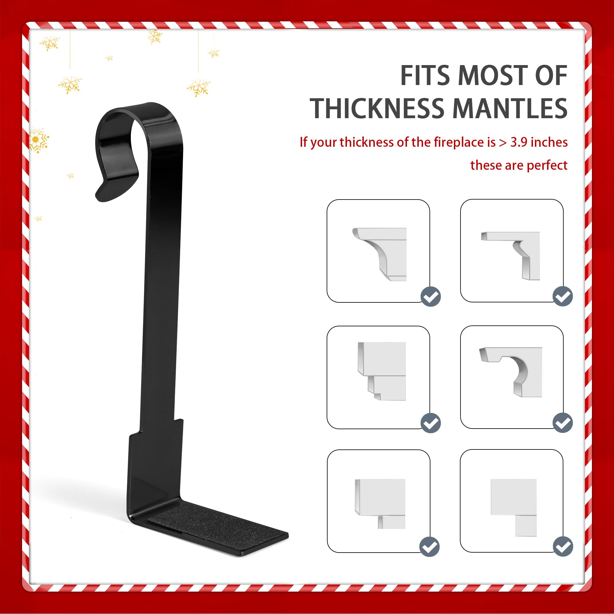 Doitory Christmas Stocking Holder Hanger,4 or 6 Pack Stocking Holders for Fireplace and Mantle for Xmas Holiday Party Decorations