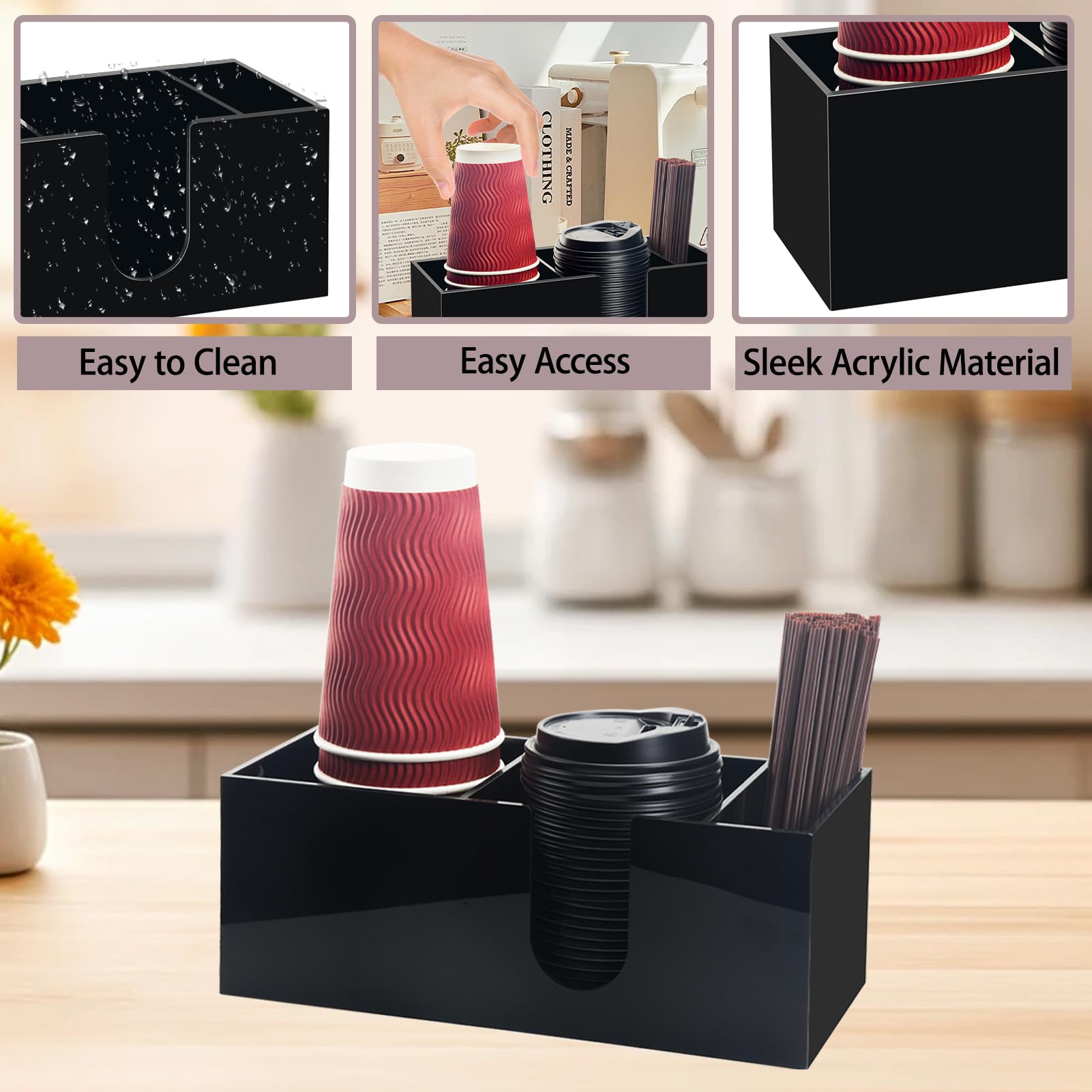 Beitiny Coffee Cup Holder for Countertop, Acrylic Coffee Bar Accessories and Organizer, Black Coffee Station Organizer Farmhouse Table Decor