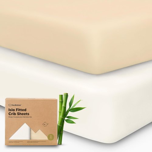 KeaBabies Baby Crib Sheets - 2-Pack Soft & Cozy Viscose Bamboo Fitted Mattress Covers | 52x28 Khaki