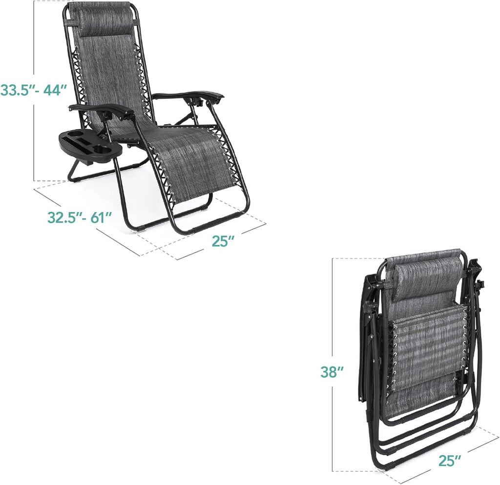 Best Choice Products Adjustable Steel Mesh Zero Gravity Lounge Chairs - Set of 2 with Pillows & Cup Holders - Gray