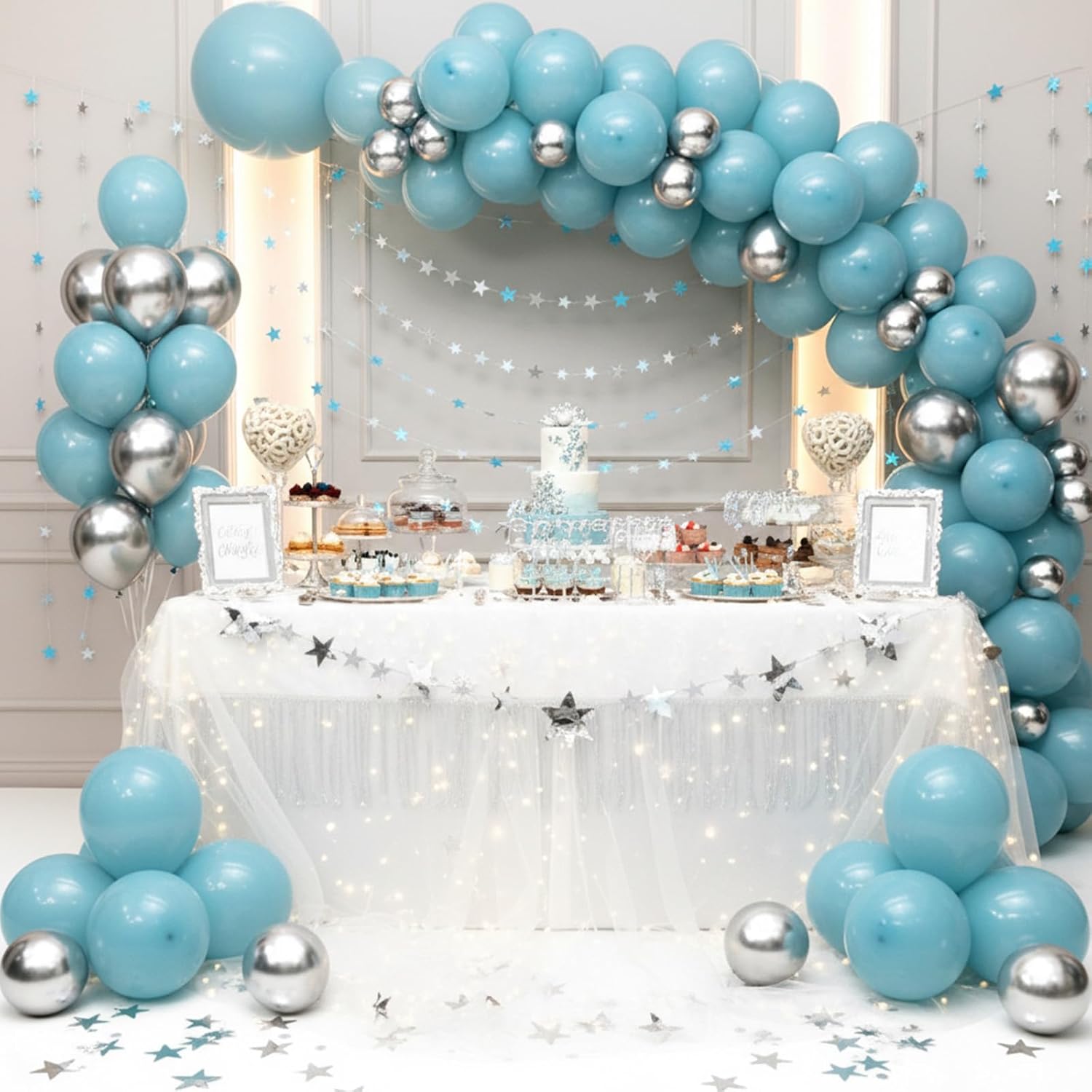 RUBFAC Dusty Blue Balloon Garland - 129 Pcs Latex Balloons in Various Sizes for Party Decor