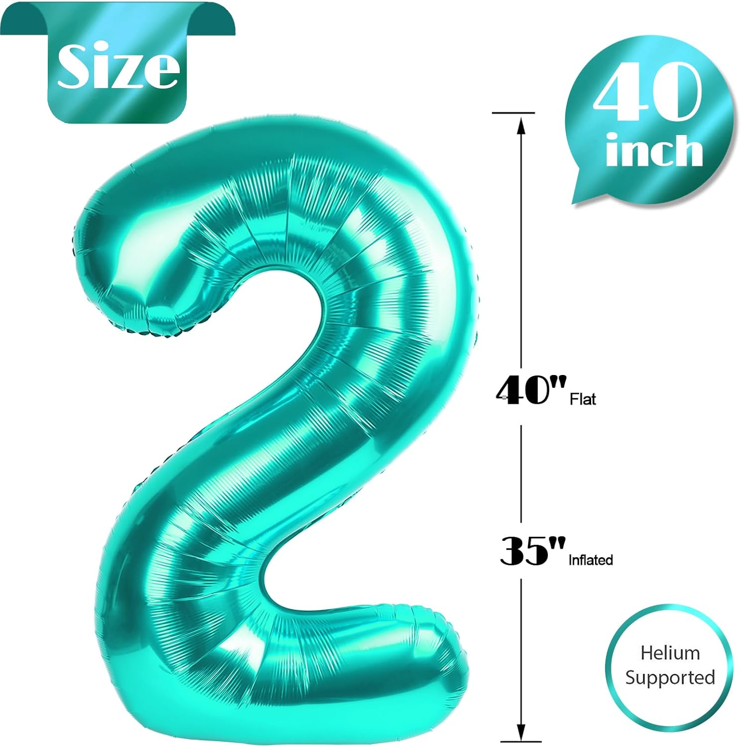 Number 2 Balloon by Teal Blue | 40-Inch Birthday Decoration for Second Birthday Party