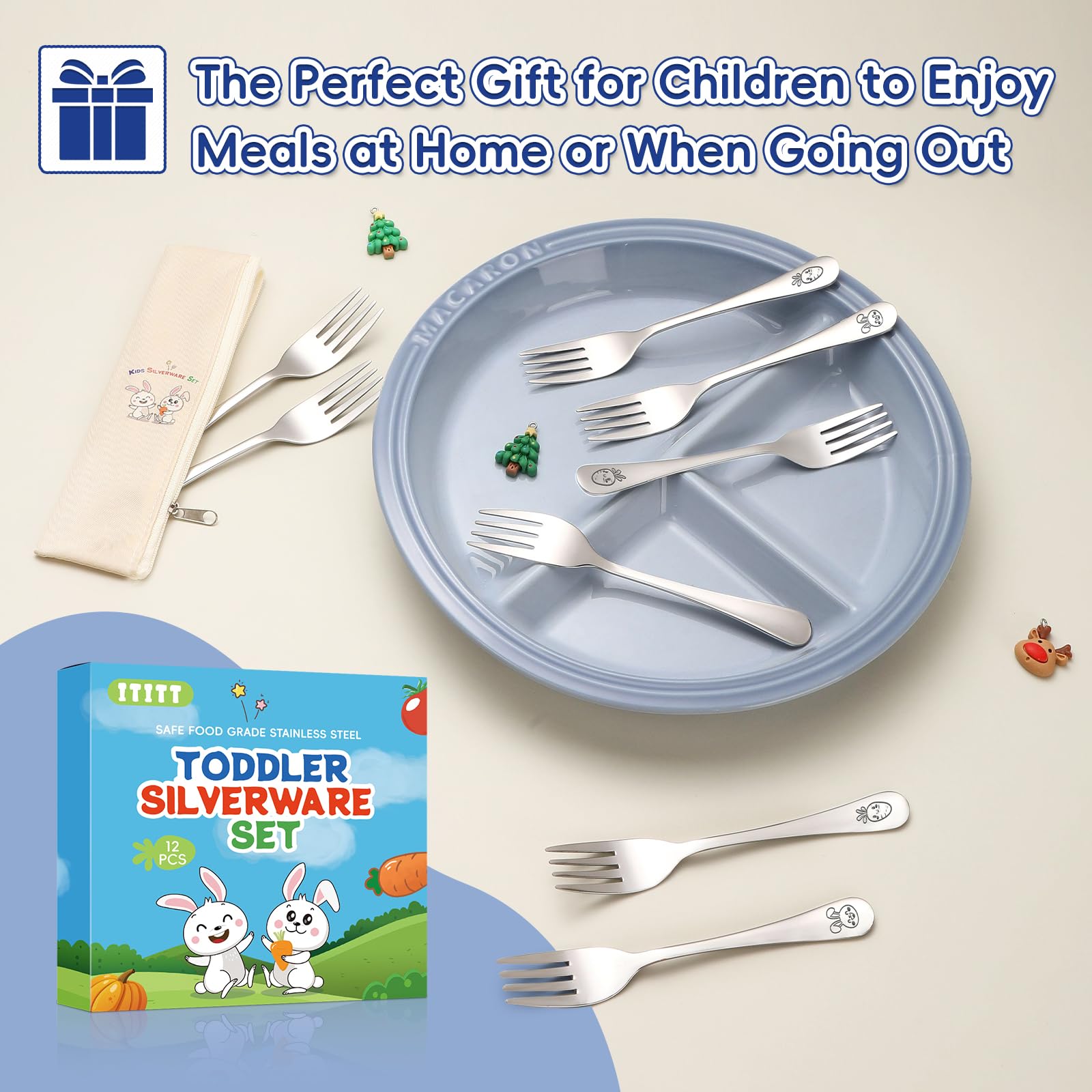 12 Pieces Stainless Steel Toddler Forks Set Kids Forks - Food Grade Kids Silverware Set Children Safe Small Forks Mirror Polished Sturdy and Durable Dishwasher Safe