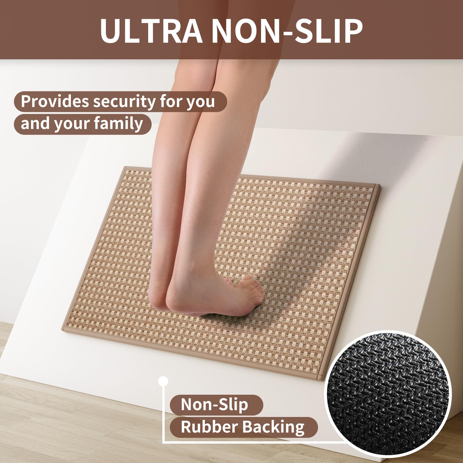 YDKGL Kitchen Rugs Non Slip Washable, Rubber Backing Soft Chenille Braided Kitchen Mats for Floor, Super Absorbent Kitchen Runner Rug Standing Mat Sink Mat, Easy to Clean, Brown 17"x47"