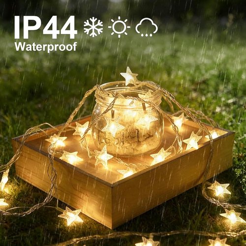 LAMPHOME LED Star String Lights - 16ft Warm White Fairy Lights with Remote & 8 Modes for Decor
