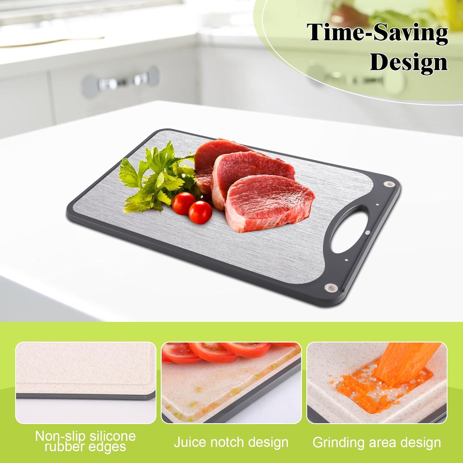 **Titanium Cutting Board - Double-Sided Food Grade Chopping Board | Large 15”x10” - Easy to Clean, Dark Gray**