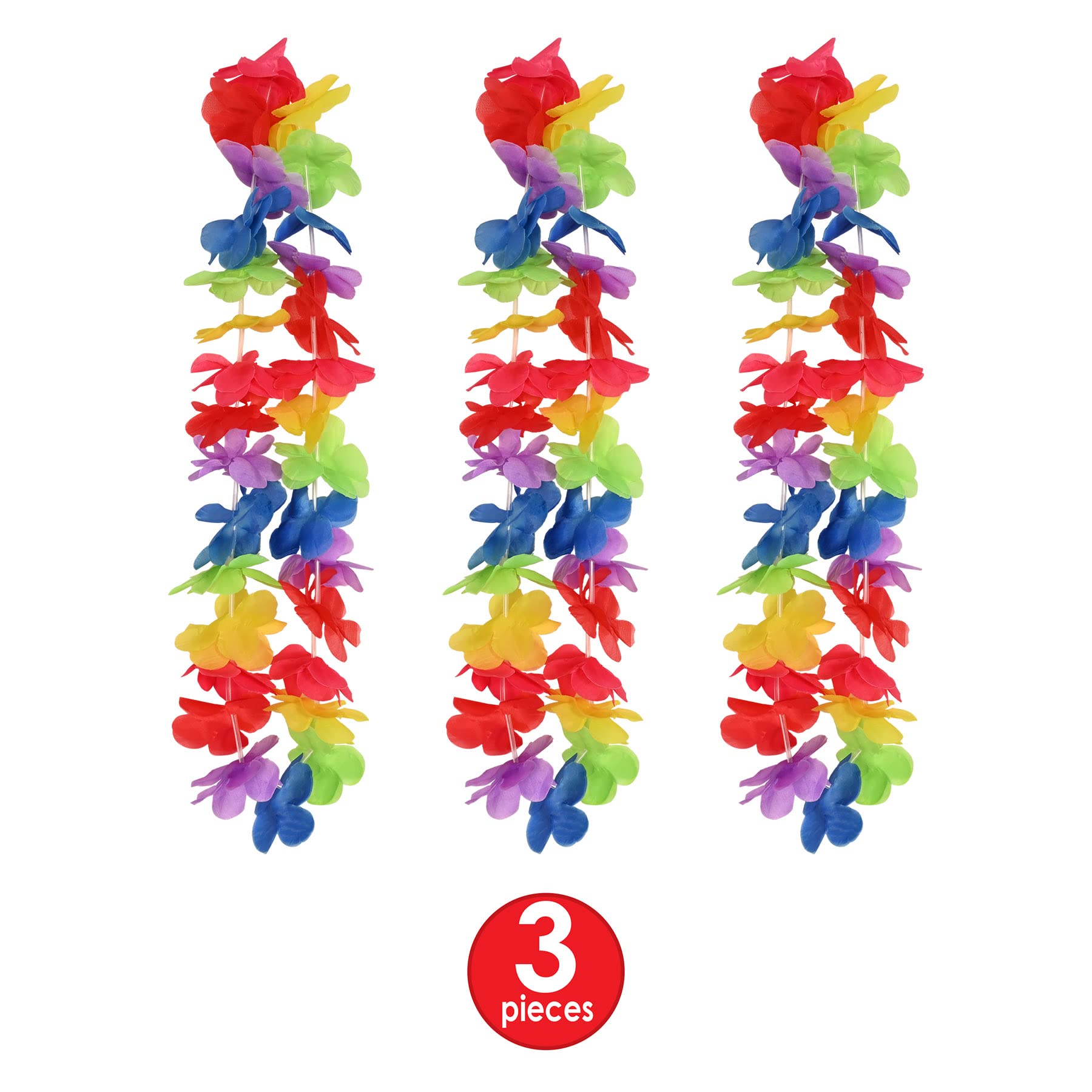 Beistle 3 Piece 40" Floral Rainbow Hawaiian Leis For Tropical Luau Party Supplies And Favors
