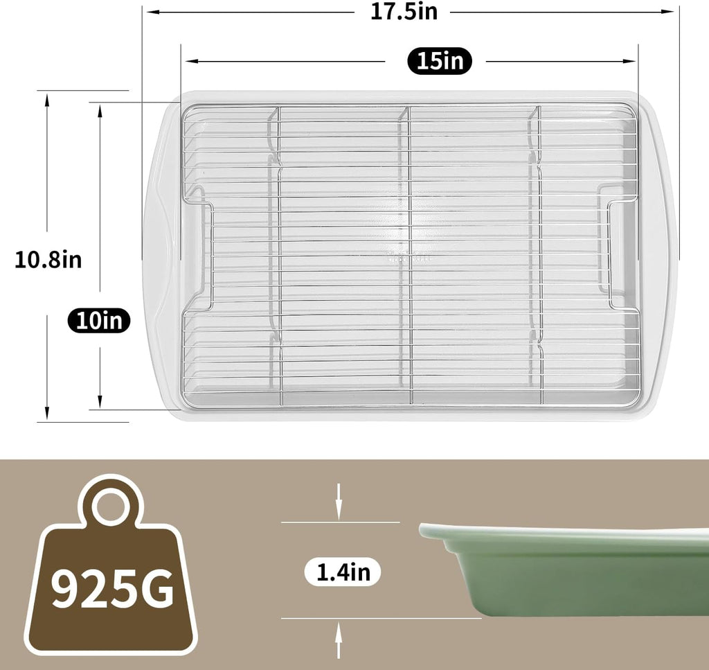 Nonstick Crisp Baking Tray - Ceramic Coating Jelly Roll Cookie Sheet Pan | 15x10, PTFE & PFOA Free, Oven Safe 550°F, Dishwasher Safe, Pistachio Green