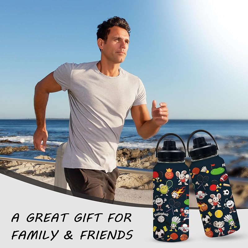 Ball-Shaped 32oz Insulated Water Bottle, Leak-Proof Stainless Steel, Soccer/Football Style
