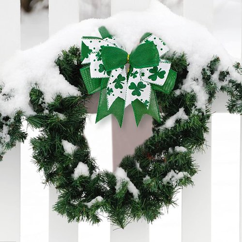Clover Patrick's Day Wreath Bow - Green Shamrock DIY Holiday Ribbon Ornament | 9.5 x 13 Inch
