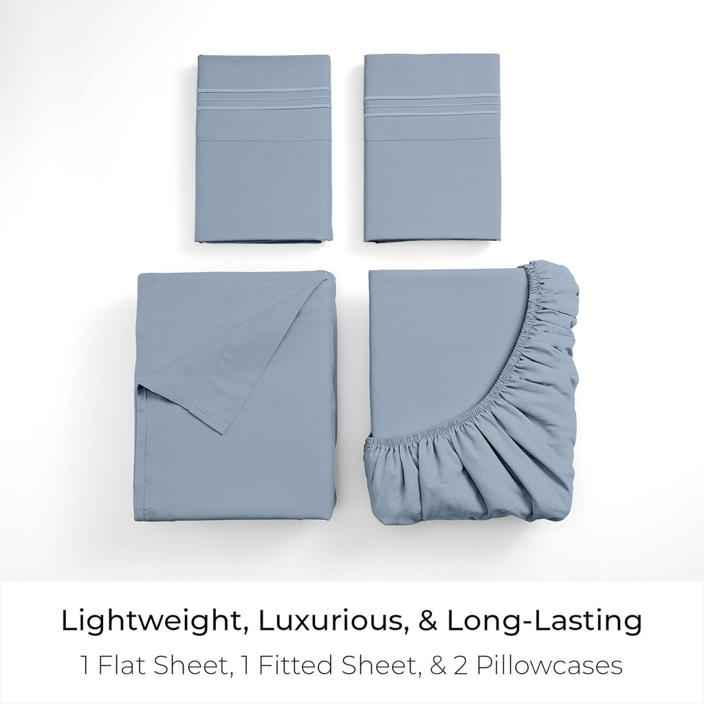 Mellanni Queen Sheets Set - Luxury Hotel-Quality Bedding | Extra Soft, Cooling & Stain Resistant (Queen, Blue Hydrangea)