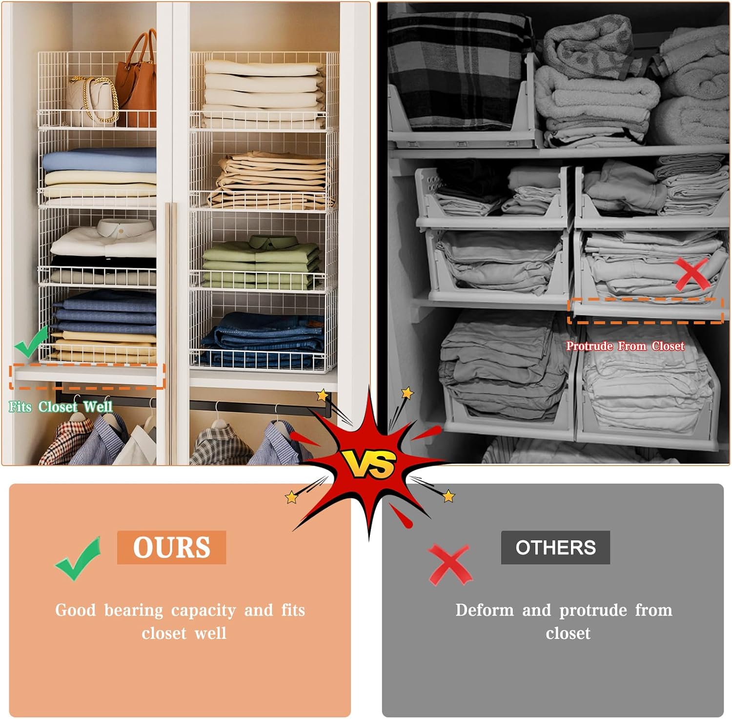 Yociyoga 4-Tier Stackable Closet Organizer - Space-Saving Foldable Storage Baskets | White