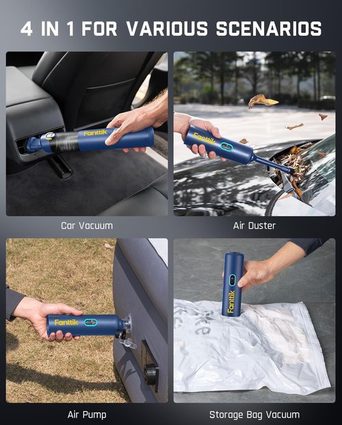 Fanttik Slim V8 APEX Car Vacuum - 4-in-1 Portable Mini Cordless Vacuum with 19000pa Suction Power | Blue