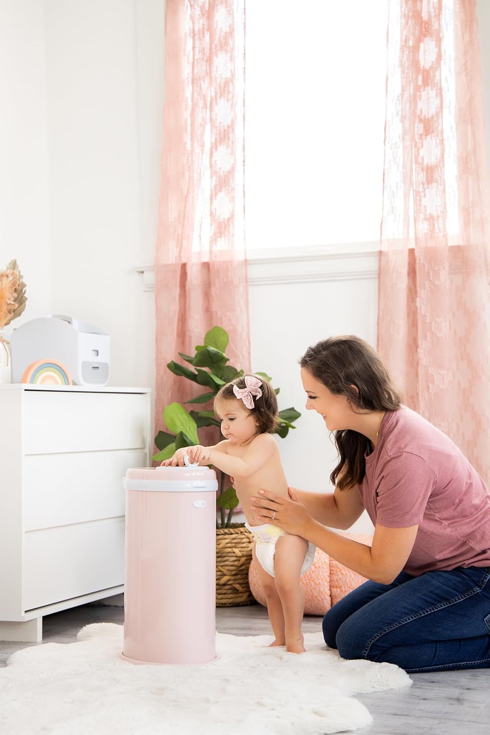 Ubbi Steel Diaper Pail - Odor Locking Technology | No Special Bags Needed | Blush Pink