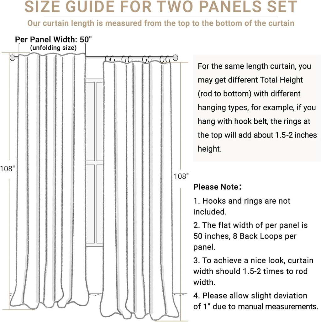 Plaza Taupe 100% Blackout Curtains - Thermal Insulated Linen Drapes, 50" W x 108" L, 2 Panels Set
