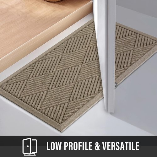 HIYARD Sturdy Front Door Mat - Absorbent, Non-Slip, Stain Resistant | Low Profile 30×17, Beige