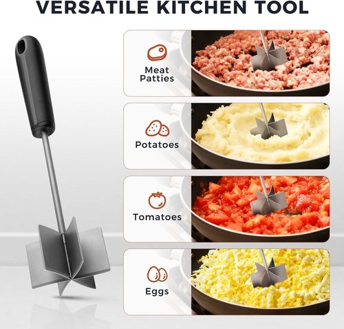 Coinicxcel 10-Inch Stainless Steel Meat Chopper - Heat Resistant, Ergonomic Handle & 6 Curve Blades