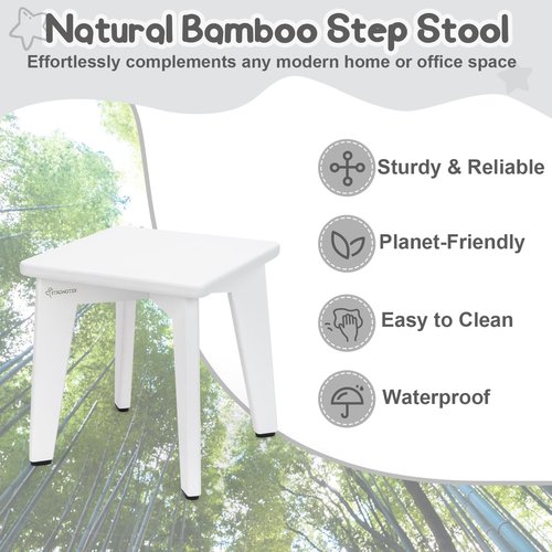 StrongTek Bamboo Step Stool for Kids and Adults, Sturdy and Versatile Short Foot Stool for Bathroom, Kitchen, Bedroom, Compact 10-inch Small Wood Stool, Plant Stand (White)
