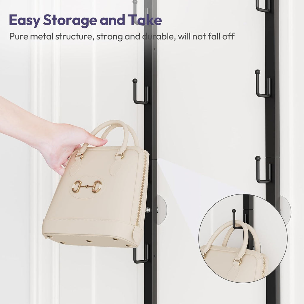SWTYMIKI Over The Door Purse Organizer - 2-Pack Wall-Mounted Rack with 8 Hooks for 16 Bags | Black