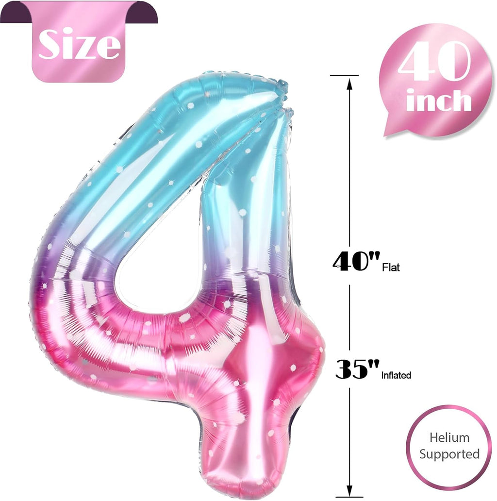 Starry Sky Number 4 Balloon - 40 Inch Large Birthday Decoration for Girls' 4th Party