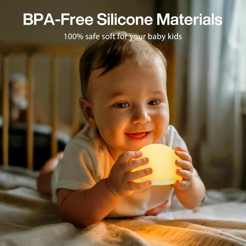 JolyWell Baby Night Light - Soft Silicone Tap Control Lamp with 8 Color Options | Rechargeable & Dimmable