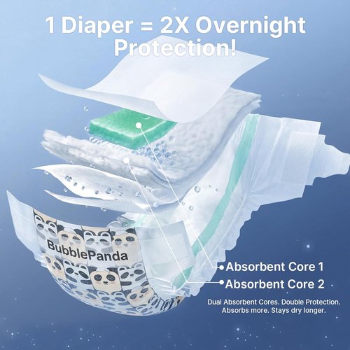 BubblePanda Overnight Diapers - Nighttime Protection with Dual Absorbent Core | Size 2, 80 Count