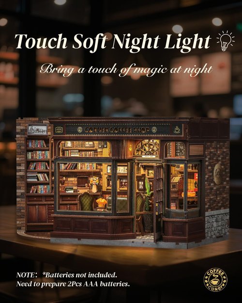 Cutefun Book Nook Kit - DIY Miniature Coffee Shop Bookend with LED Light | 3D Wooden Puzzle for Book Lovers
