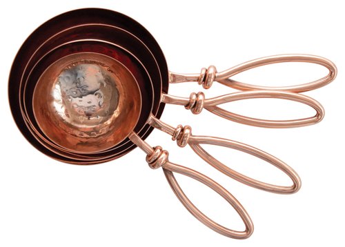Creative Co-Op Hammered Stainless Steel Leather Tie (Set of 4 Sizes) Scoops, Copper