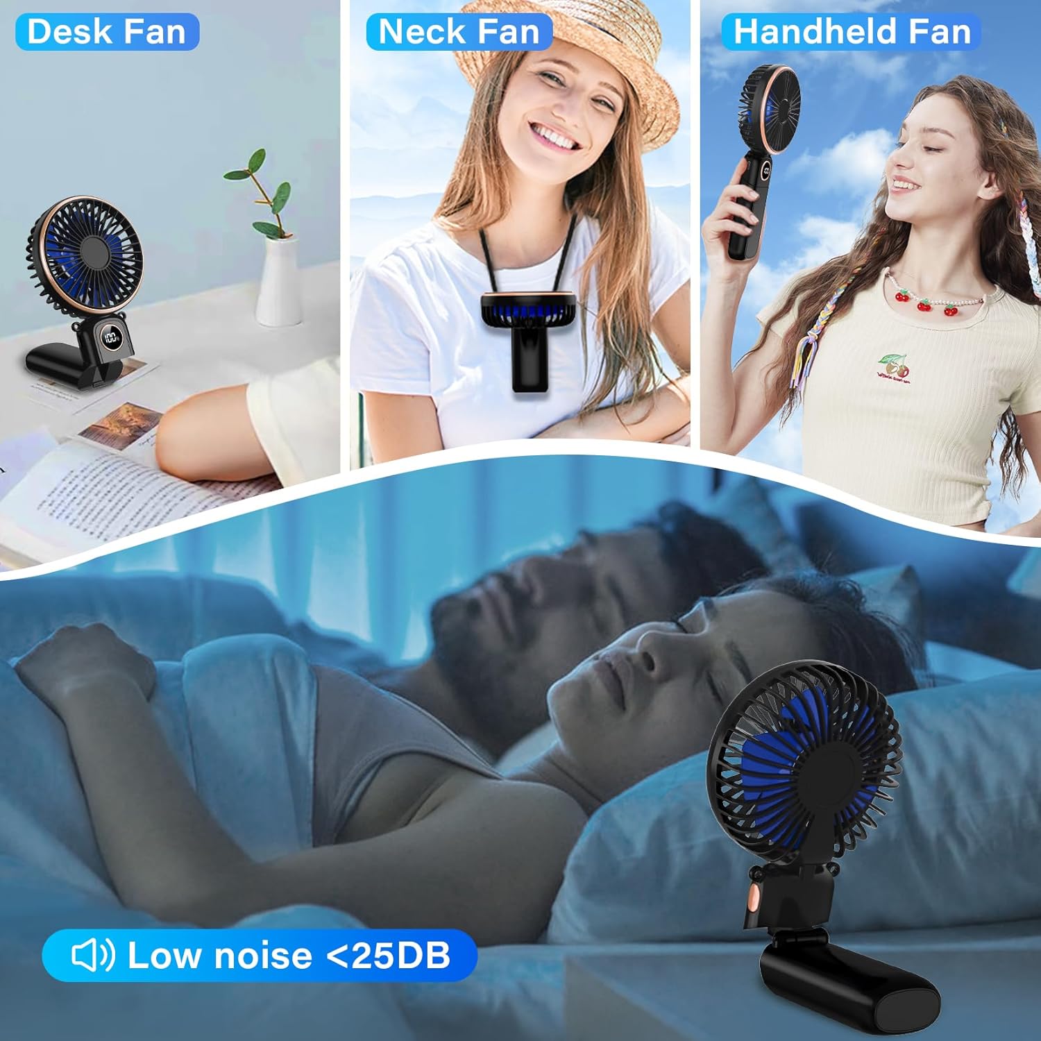 Skiennix Portable Handheld Fan - USB Rechargeable Mini Fan with 22Hrs Runtime & 6 Speeds | Perfect for Travel & Outdoor Use