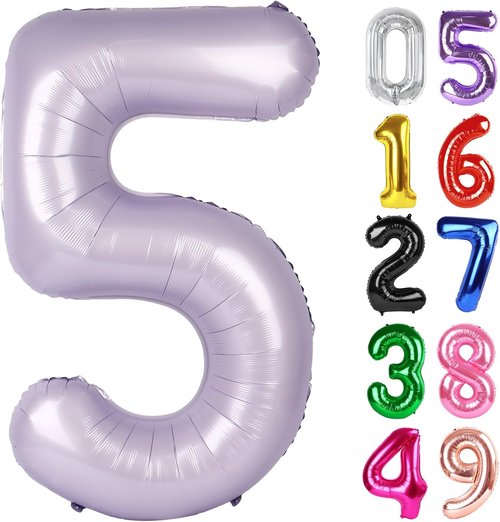 Lilac Number 5 Balloon - 40 Inch Giant Foil Balloon for 5th Birthday Party Decorations