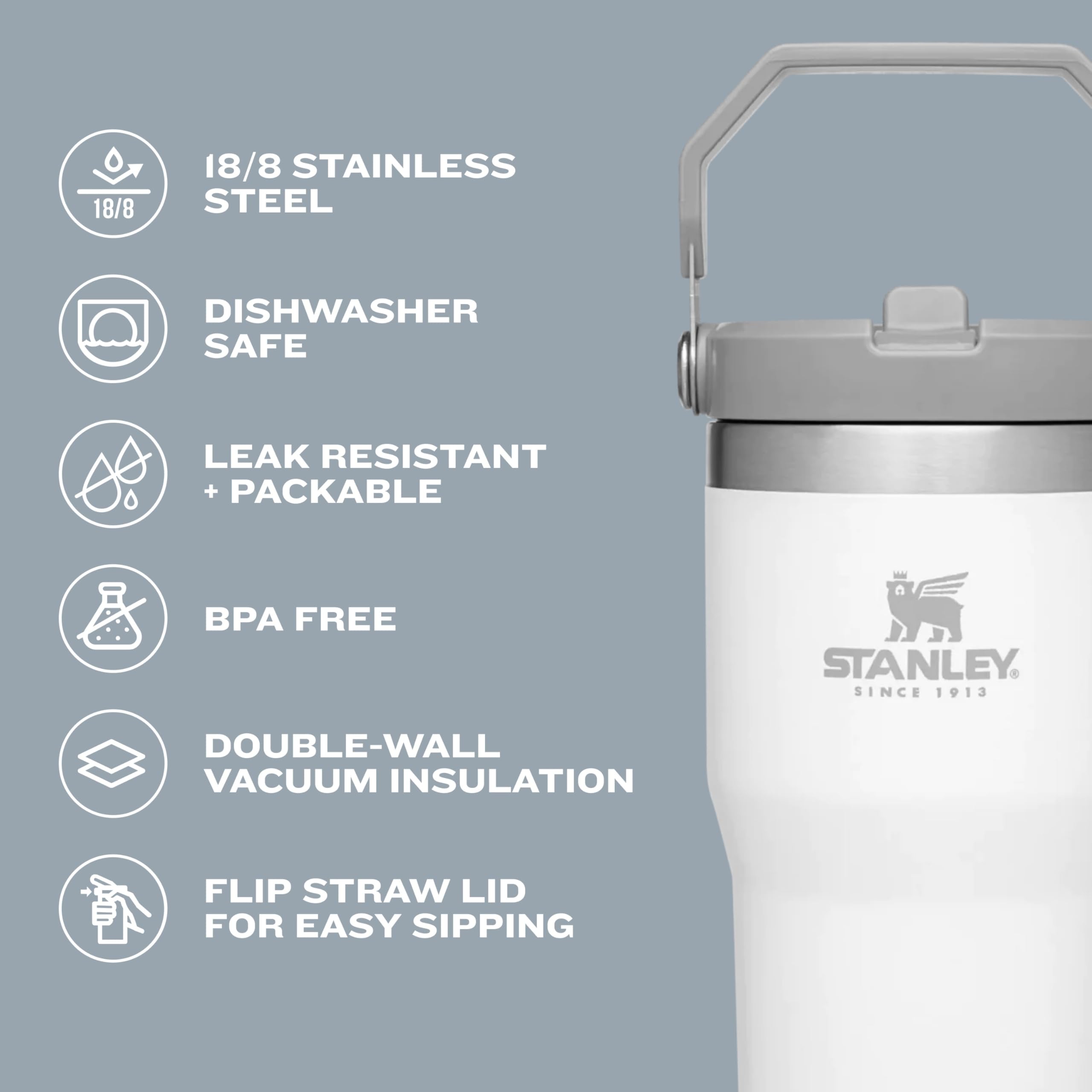 Stanley IceFlow Flip Straw Tumbler with Handle 20 oz | Twist On Lid and Flip Up Straw | Leak Resistant Water Bottle | Insulated Stainless Steel |BPA-Free | Iris