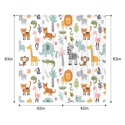 MESHELLY Kids Safari Animal Curtains 42Wx63H Inch Rod Pocket Nursery Baby Boy Bedroom Decor Cartoon Lion Jungle Woodland Wildlife Toddler Girl Children Living Room Window Drapes Fabric