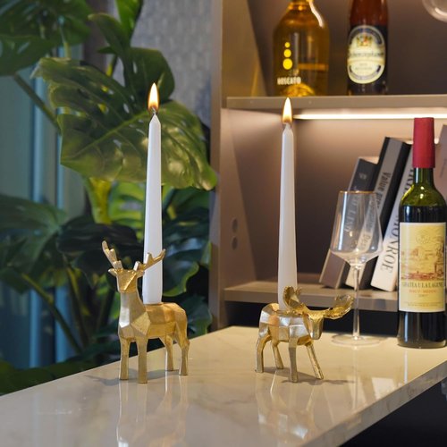 Braxio Candle Holder Set - Elegant Resin Origami Gold Reindeer & Moose | Set of 2 for Holiday Decor