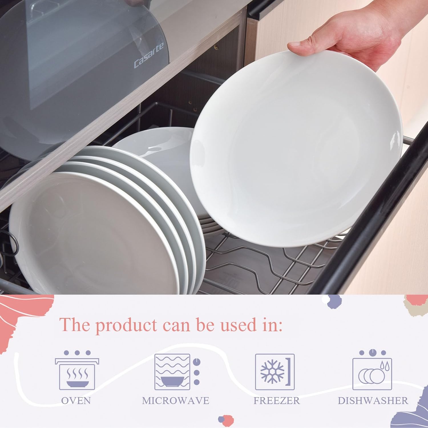 Miicol Ceramic Dinner Plates Set of 4 - Large 10.5-Inch White Porcelain Serving Dishes | Microwave & Dishwasher Safe