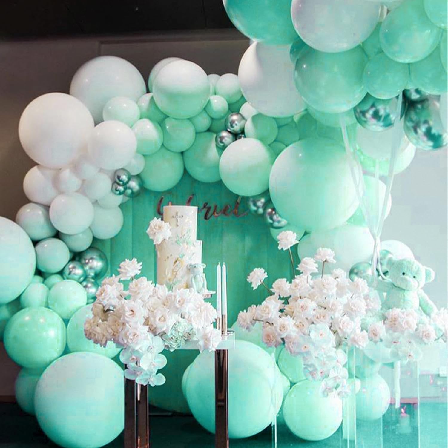 PartyWoo Mint Balloons - 100 Pcs Pastel Teal in Various Sizes for Stunning Balloon Garlands & Arches