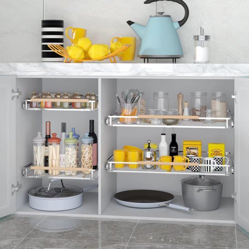 Pull Out Cabinet Organizer, 12.2~17.9"W x 22.5"D Expandable Pull Out Shelves for Kitchen Cabinets, Heavy Duty Metal Slide Out Pantry Shelves Sliding Shelf for Home Kitchen,Under Sink,Wardrobe