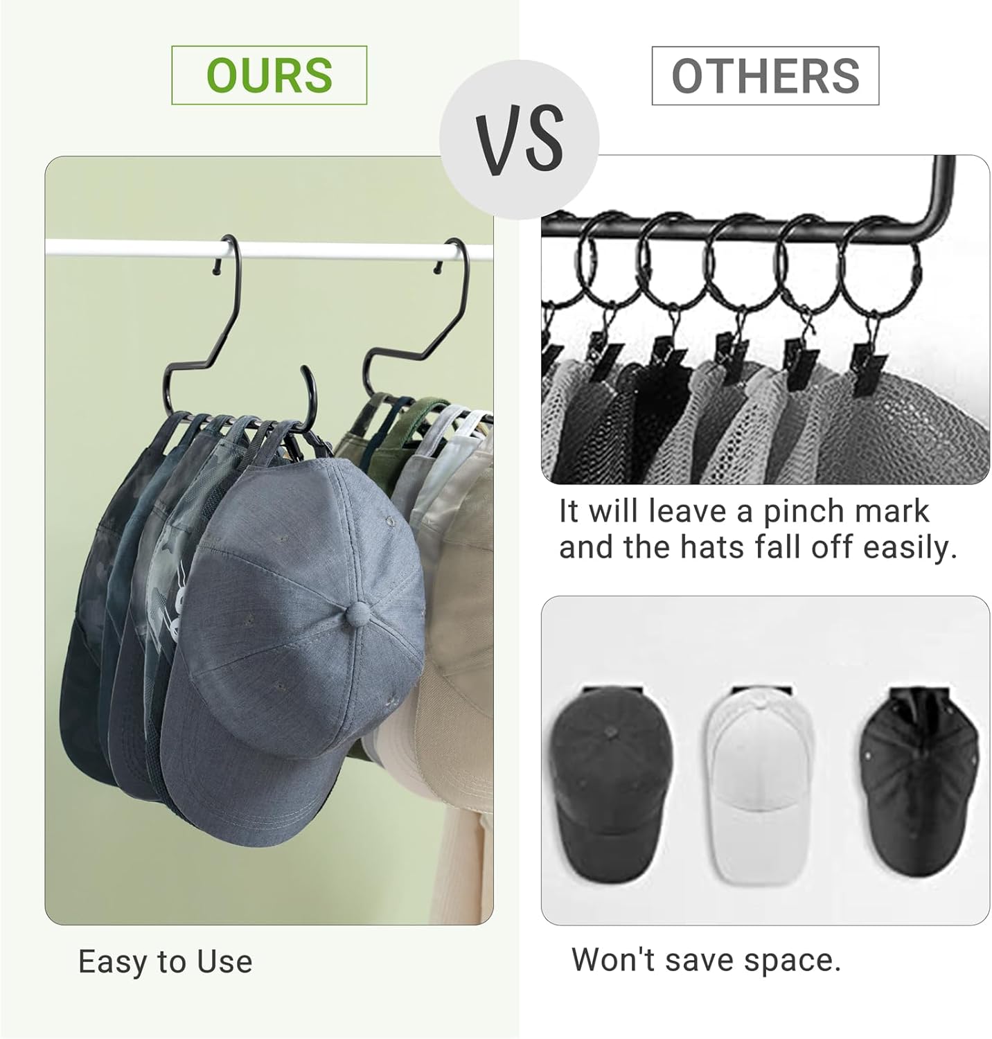 Mkono Hat Organizer - Metal Rack for Baseball Caps | Set of 2 Hangers Holds 20 Caps, Black